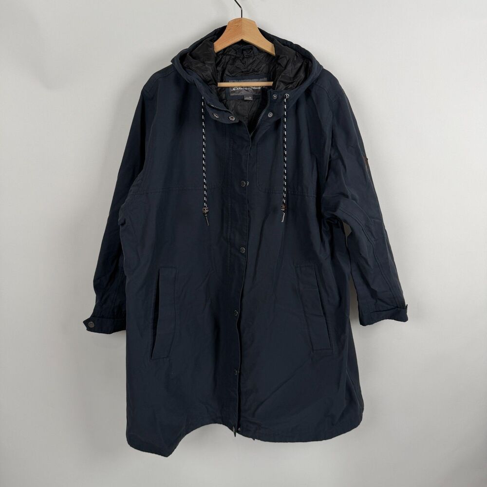Eddie Bauer Jacket Womens 3X Navy Blue WeatherEdge Hooded Raincoat Outdoor